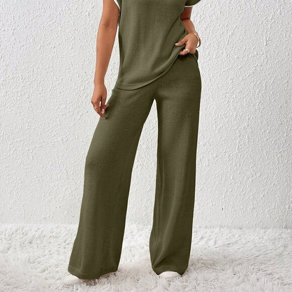 Army Green Women's Loose Knit Sweater & Drawstring Pants Set - Picture 7 of 7